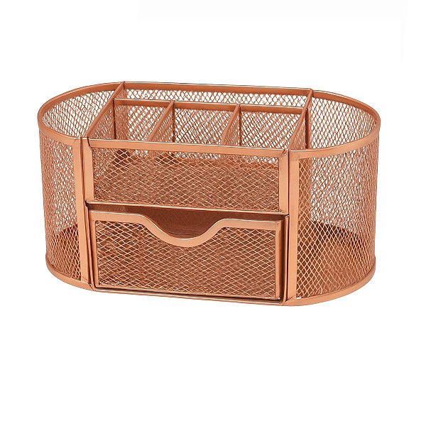 Organizador De Mesa, PortaTreco, Porta Maquiagem, Metal Aramado Rose Gold 21x11cm GV Office
