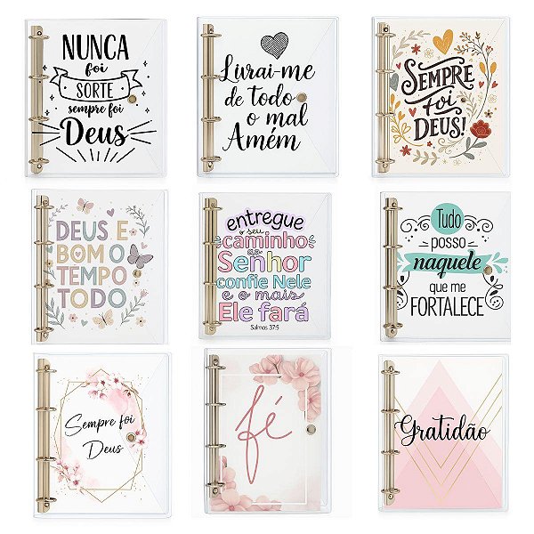 Caderno Fichário Universitário Pasta Organizadora 4 Argolas Transparente Fechamento com Botão Escolha Sua Capa