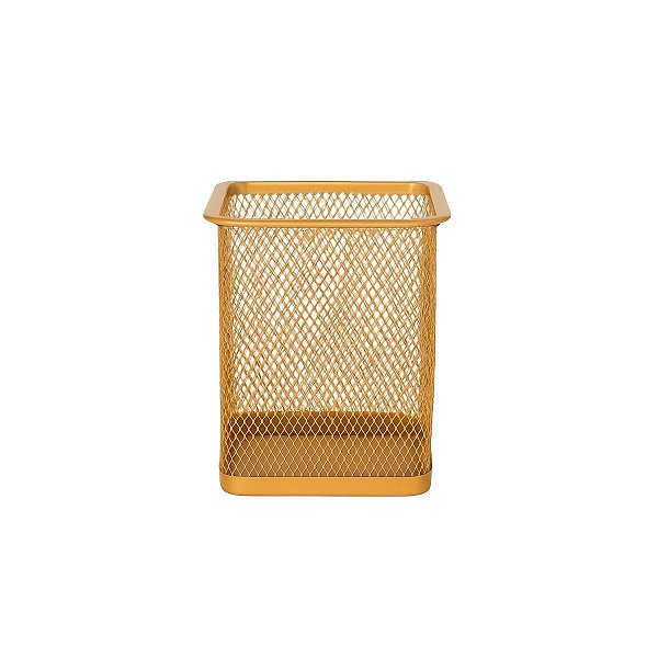 Porta Caneta Organizador de Mesa Quadrado Dourado 10x8cm Gv Office