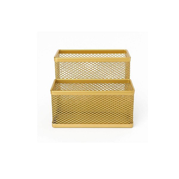 Organizador de Mesa Porta Maquiagem Porta Caneta Porta Treco Metal Dourado