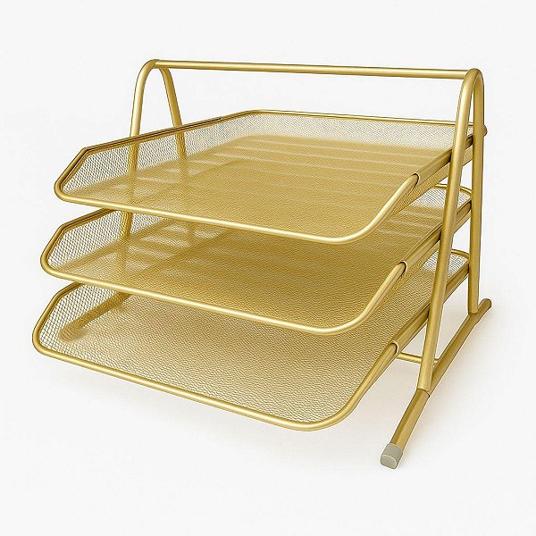 Caixa de Correspondência Tripla Dourada Organizador de Mesa Metal Gv Office