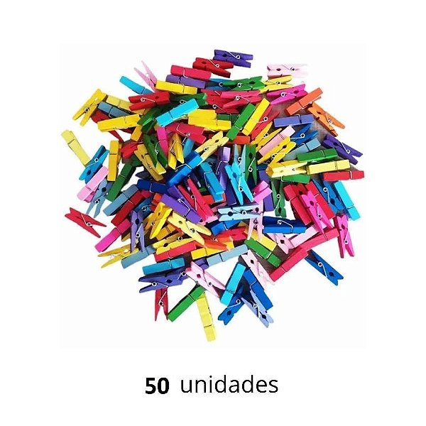 Prendedor Mini Pregador Madeira 2,5 cm Colorido c/ 50 Unidades