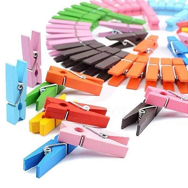 Prendedor Mini Pregador Madeira 2,5 cm Colorido c/ 1000 Unidades