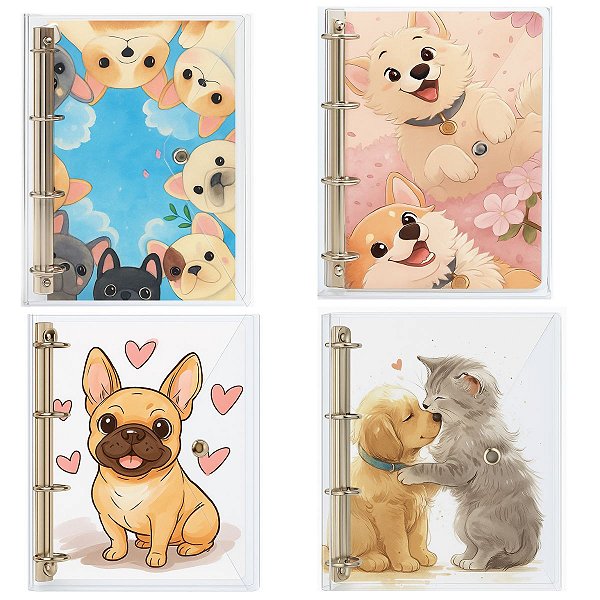 Fichário Universitário 4 Argolas Transparente Fechamento c/ Botão Dogs Gv Office