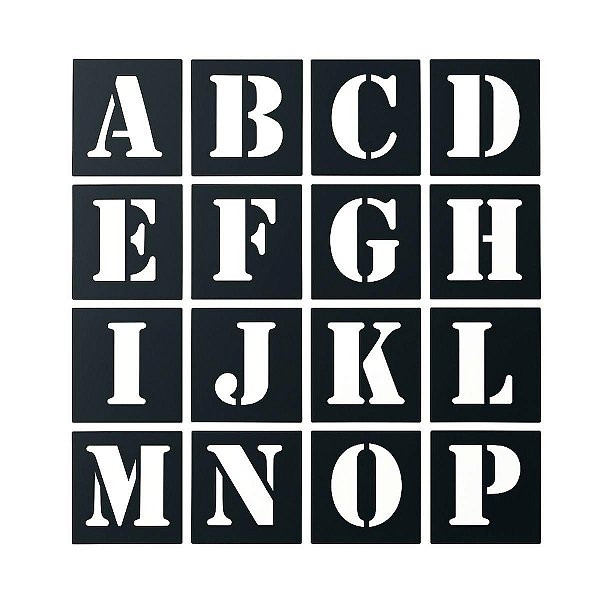 Normógrafo Gabarito de Desenho Alfanumérico Vazados 25 mm 36 Peças em MDF Preto Gv Office