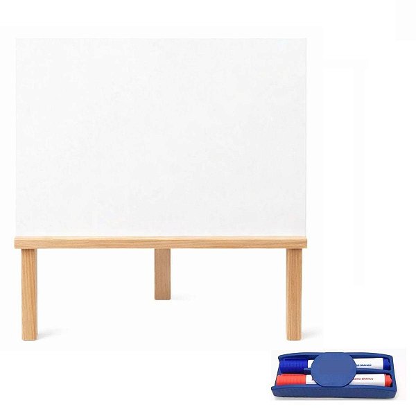 Lousa Infantil Branca Portátil 60x50cm Tripé c/ Apagador e 2 Marcadores Educativo em Madeira Gv Office