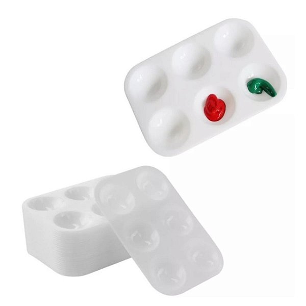 Gode Paleta p/ Pintura Formato Retângular Branco 6 Cavidades