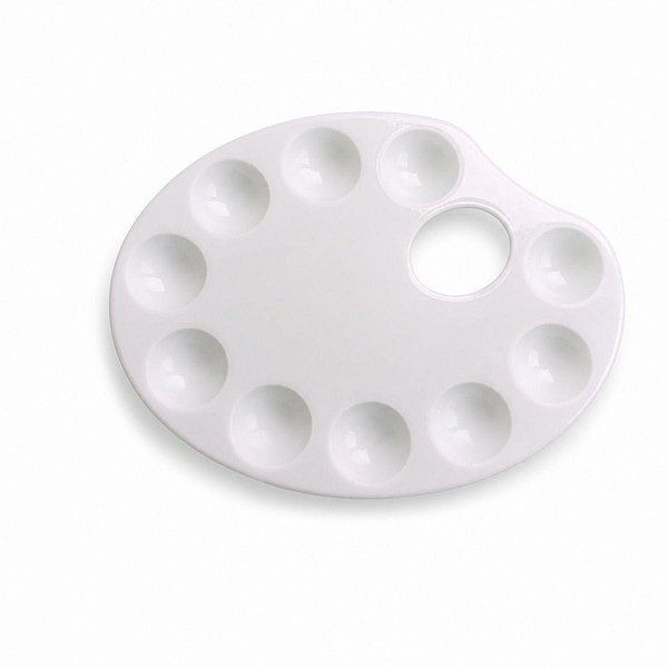 Paleta de Pintura Oval Branca com 10 Cavidades 22x17 cm Suporte Profissional para Mistura de Cores em Ateliê e Artesanato