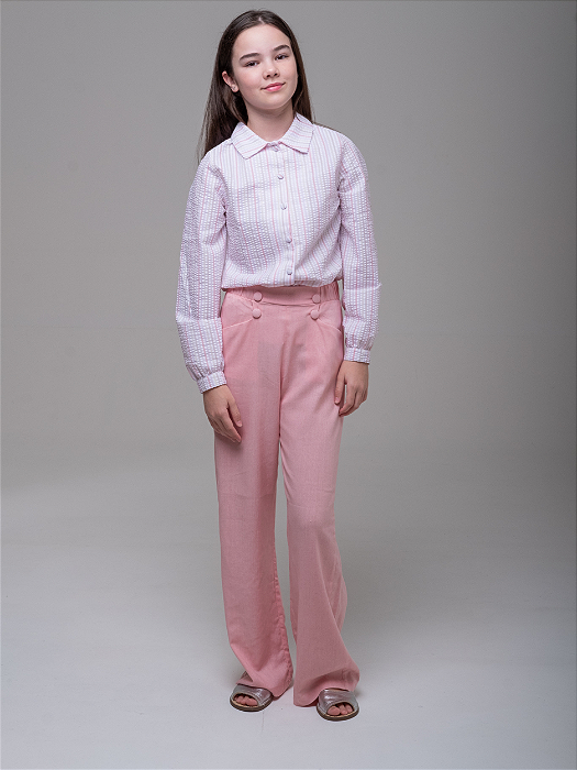 Calça Linho Wide Leg Rosa Infantil
