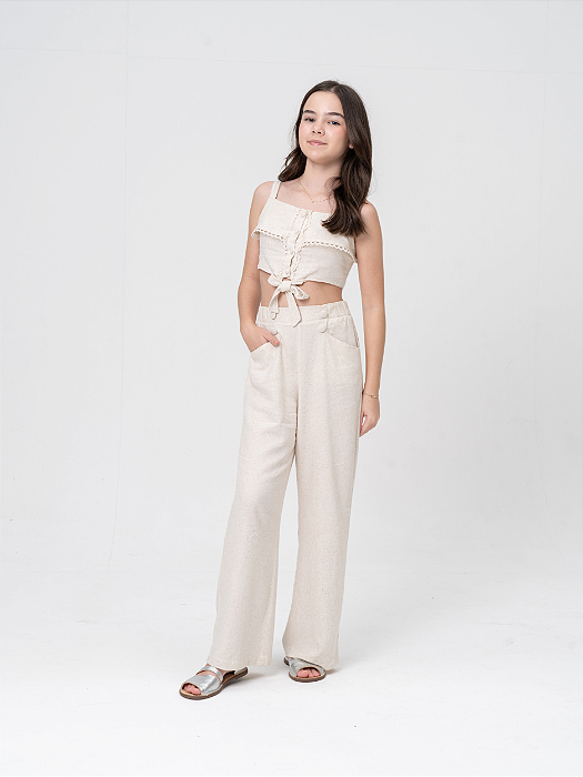 Blusa Linho Cropped Cru Infantil