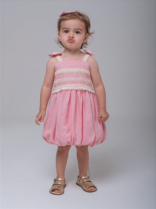 Vestido Linho Balone Rosa Infantil