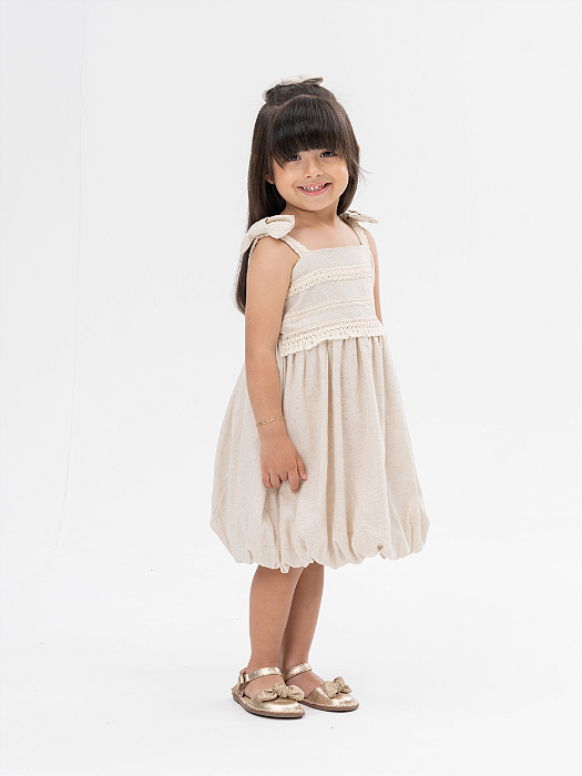 Vestido Linho Balonê Cru Infantil