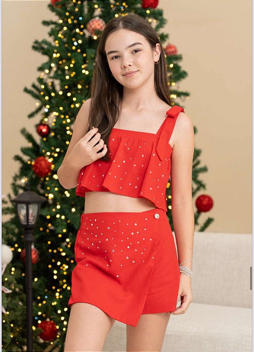 Conjunto Linho Pedraria Vermelho