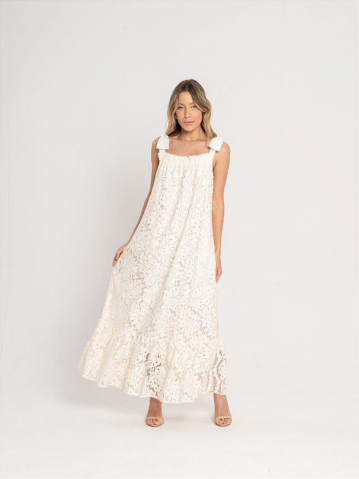 Vestido Rendas Off White Adulto