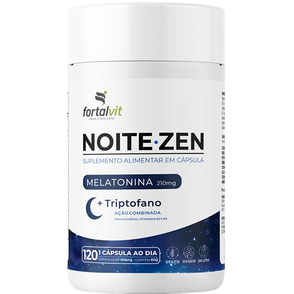 NOITE.ZEN – Melatonina 0,21mg, Triptofano, Magnésio, Vitaminas B3 e B9, 120 cápsulas, 4 meses