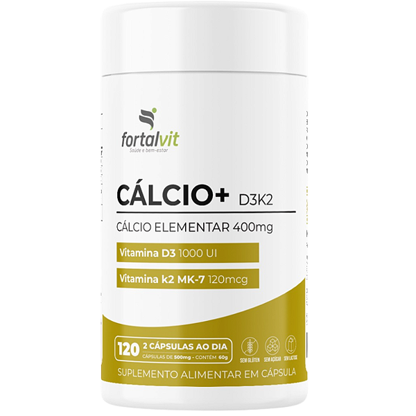 Cálcio+ D3 (1000UI) K2 (120mcg), 120 Cápsulas