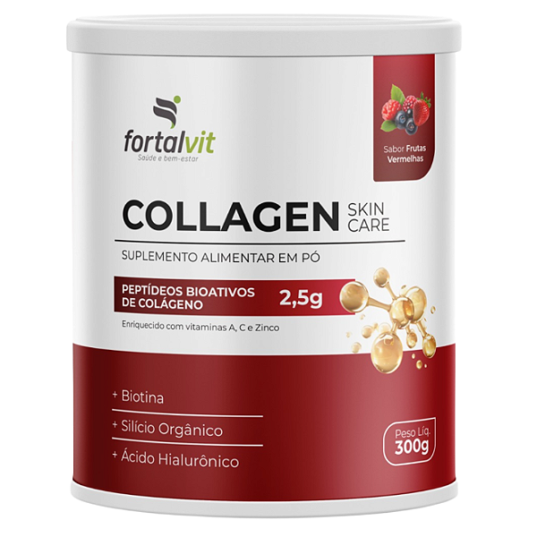 Colágeno Skin Care - com Biotina, Silício Orgânico, Ácido Hialurônico, Vitaminas A, C e Zinco, em Pó 300g,