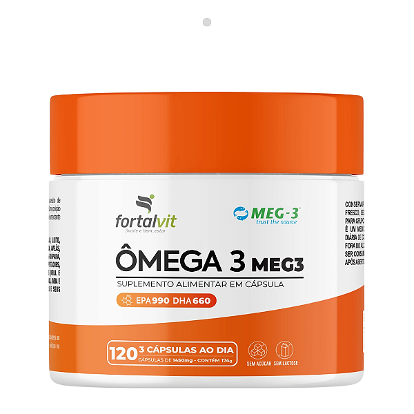 Ômega 3 MEG-3 Alta Concentração EPA 990mg DHA 660mg - 120 Cápsulas - Pureza Garantida, Fortalvit