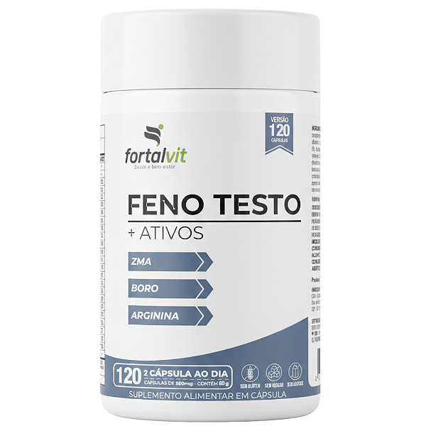 Feno +ATIVOS Com Arginina, Boro e ZMA - Longa Duração: 60 dias de uso, 60 Cápsulas, Fortalvit