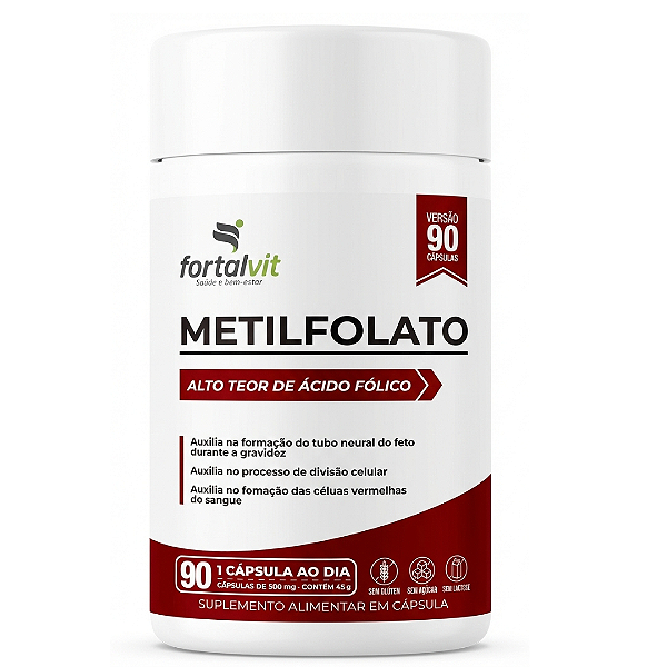 Metilfolato ácido fólico (B9), Alto Teor e Biodisponibilidade (284%VD), 90 Cápsulas, 3 Meses de Uso, Longa Duração