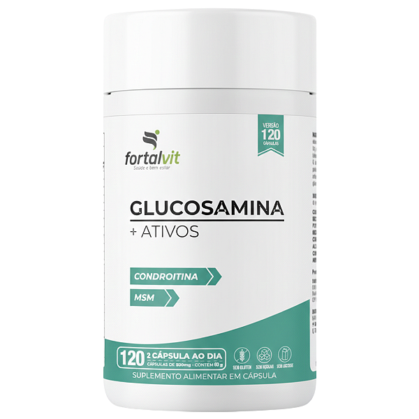 Glucosamina + Ativos com Condroitina e MSM, 120 Cápsulas, 2 Meses de Uso, Longa Duração, Fortalvit