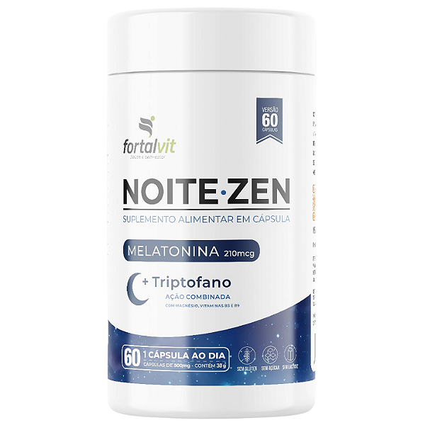 NOITE.ZEN - Melatonina 0,21 mg, L-Triptofano, Magnésio, Vitaminas B3 e B9, 60 cápsulas, 2 Meses de Uso, Fortalvit