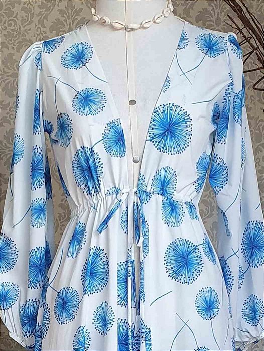 Saída Larissa Estampada Branca e Azul