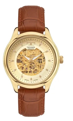 Relógio Masculino Technos Skeleton Automático Couro 8N24AQ/OX