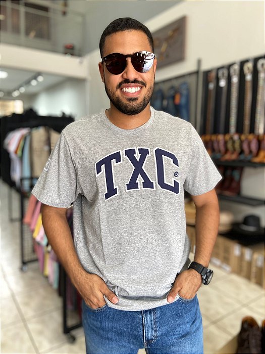 Camiseta TXC Masculina Cinza Logo Azul Marinho