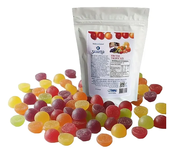 Bala Diet Dura Mista 500 Gr Frutas Tropicais Zero Açucar Sem Glúten Vegano