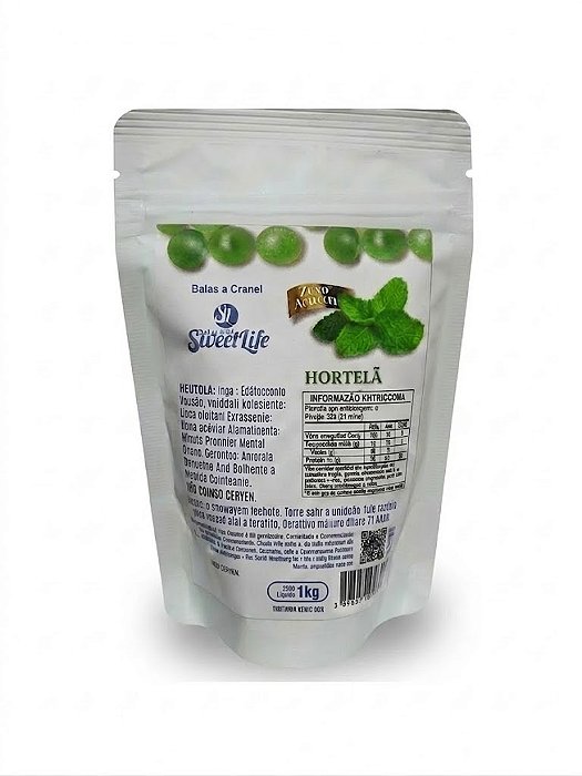 Pacote 1kg Bala Hortelã Diet Zero Açucar Vegana Sweetfit