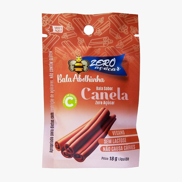 Bala Abelhinha Natural Diet Vegana Canela Zero Açúcar 18g