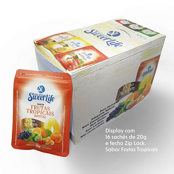 Display com 16 Sache de Bala Diet Zero Açúcar Sabores Sweet Life ...
