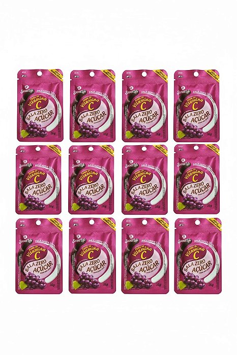 Kit 12 Sache Balas Zero Açucar Vegano Sabores Com Vitamina C