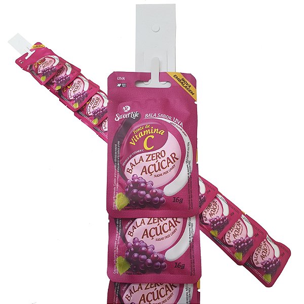 Kit 12 Sache Balas Zero Açucar Vegano Sabores Com Vitamina C