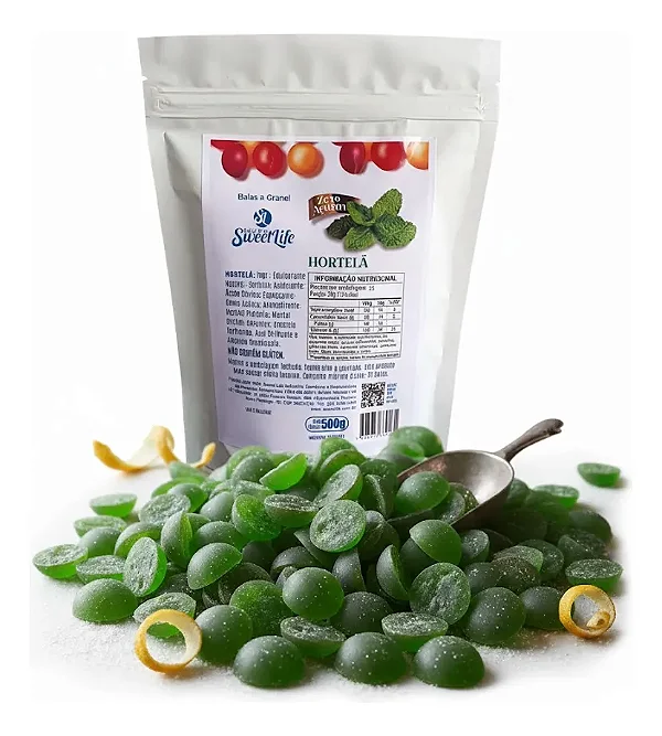 Bala Diet Dura Hortelã 500 Gr Zero Açucar Sem Glúten Vegano