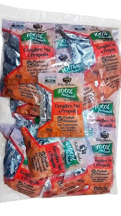 Kit Refil 25 Pct Balas de Gengibre, Mel e Própolis – Atacado 1kg