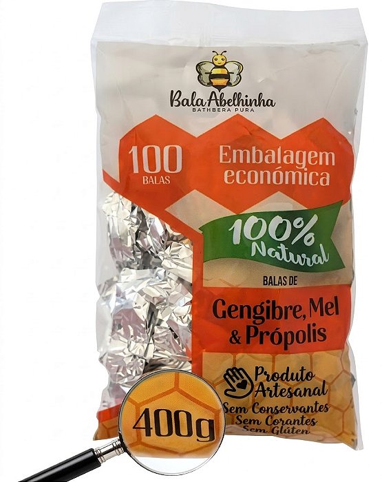 Bala Abelhinha Mel Gengibre e Própolis 100 un