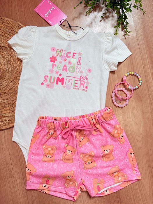 Conjunto Infantil Kukie Verão Com Shorts e Body