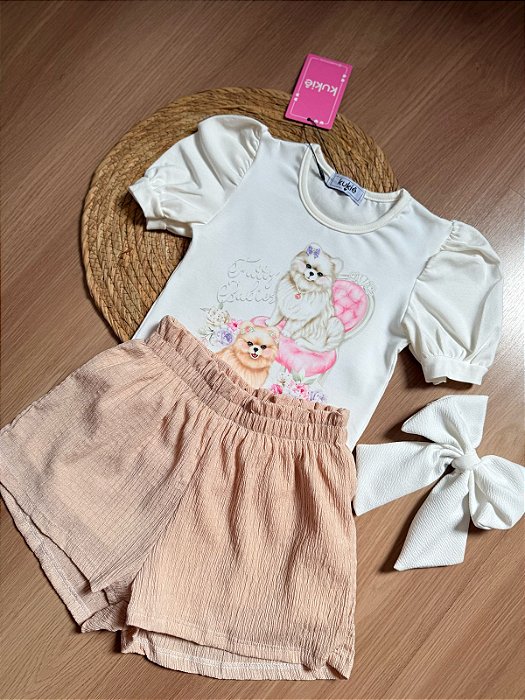 Conjunto Infantil Kukiê - Estampado cachorrinhas manga princesa