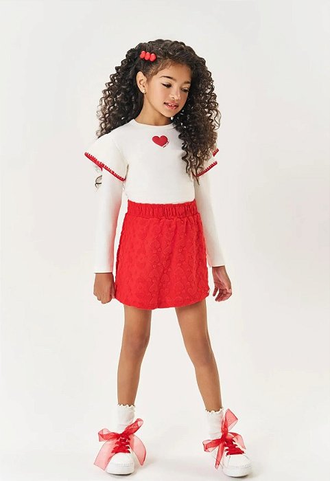 Conjunto Infantil Menina Blusa Babado E Short-Saia Vermelho Mundo Cinti