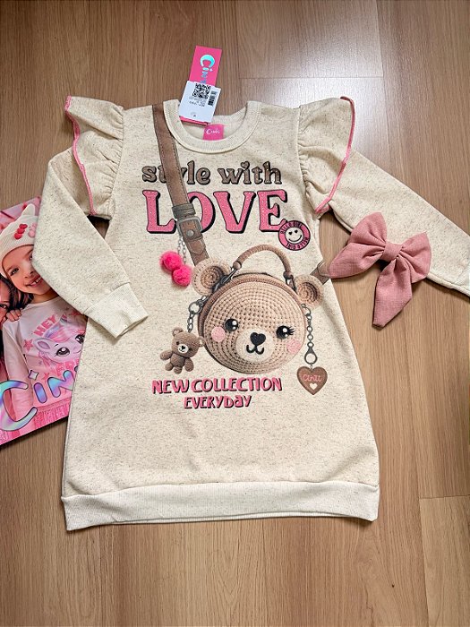 Vestido Infantil Menina Bolsa Off White Mundo Cinti