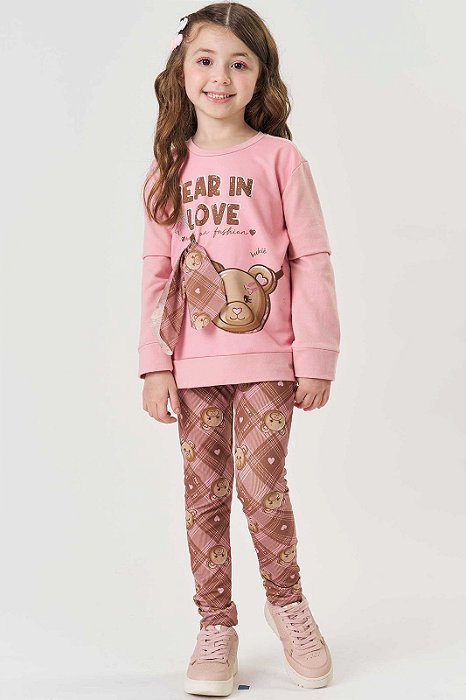 Conjunto de Blusão em Molecotton e Calça Legging em Molecotton- Kukiê Infantil Menina