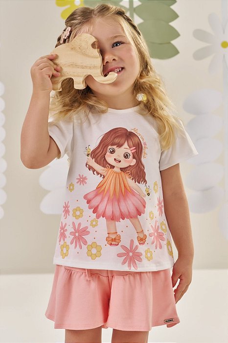 Conjunto Kukiê Bebê Menina - Bata em Malha Fresh e Shorts