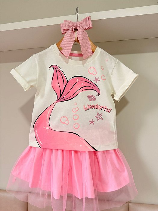 Conjunto Infantil Menina Sereia com saia Tule