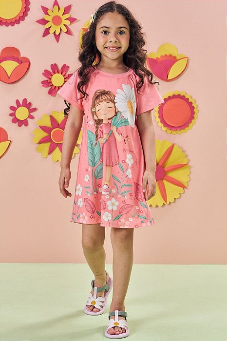 Vestido Kukiê Infantil Menina em Meia Malha Alecrim