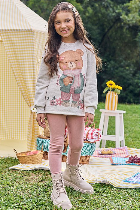 Conjunto de Blusão Moletom Calça Legging em Canelado Comfy - Kukiê Infantil Menina