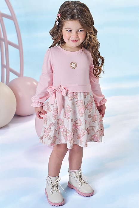 Vestido em Cotton e Malha Power Kukiê Bebê Menina