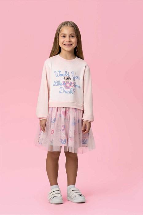 Vestido em Plush com saia em tule Mon Sucré