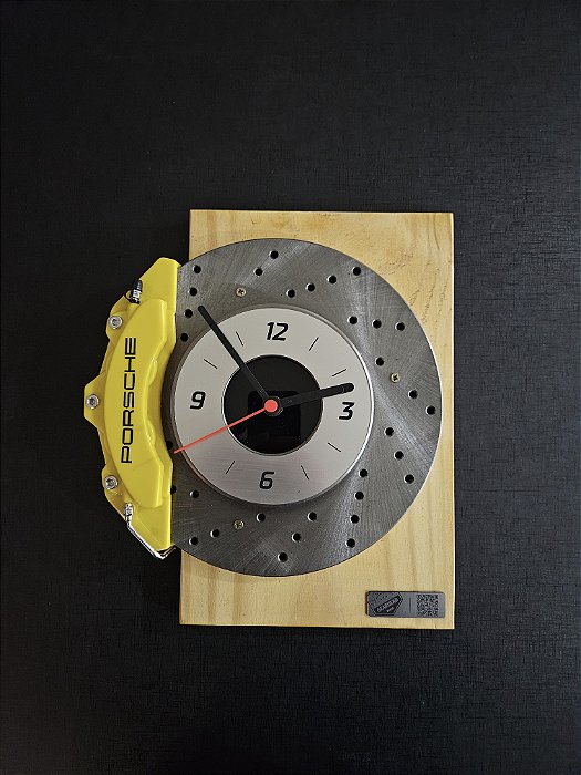 Relógio Parede 3.0 Disco de Freio PERFURADO - Porsche Amarelo
